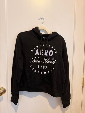 Aeropostale Black Hoodie with White & Light Purple Logo
